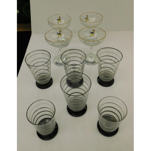 16A - Babycham glasses & six vintage spirit glasses...