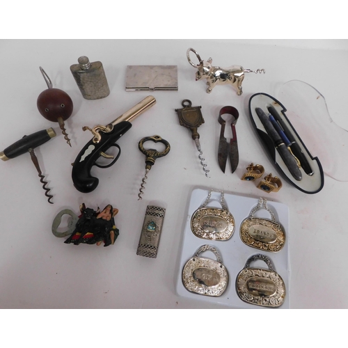 22 - Mixed items including - corkscrews & flask