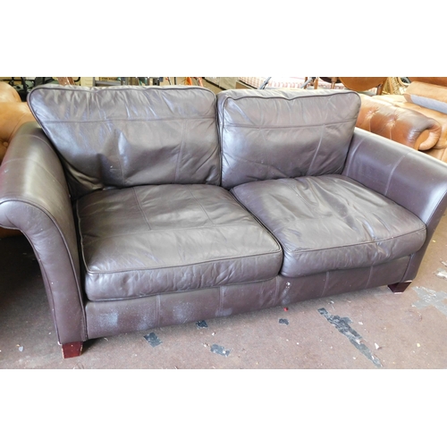 550 - Brown leather style 2/3 seater settee...