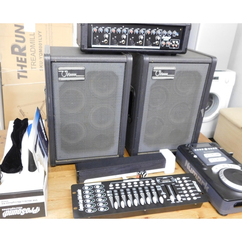 566A - Selection of DJ equipment inc Ohm speakers, Numark Pro CD, lamp controllers etc