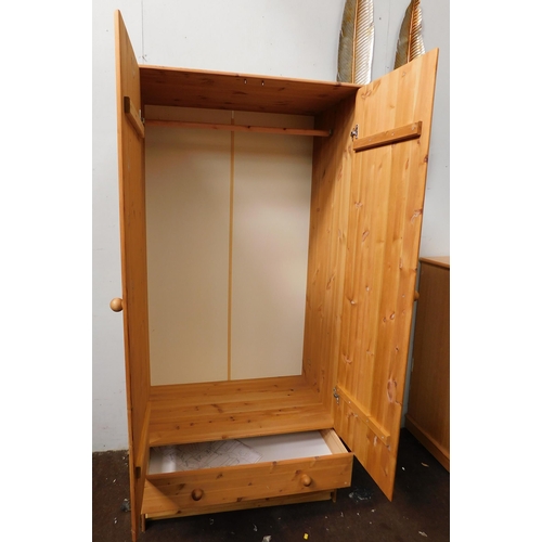 569 - Double pine wardrobe - 2 drawers, approx. 34