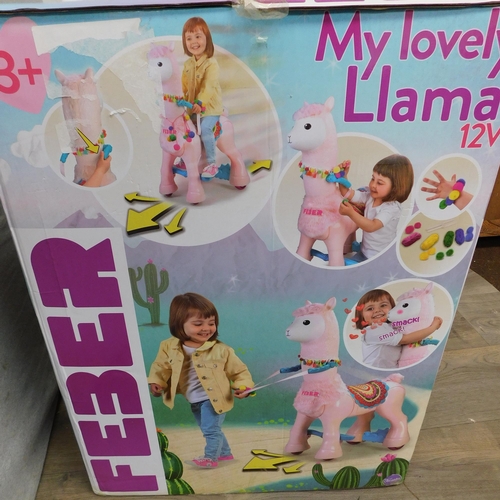 632 - Boxed 'My Lovely lama' 12V, 3+ sit on ride by Feber