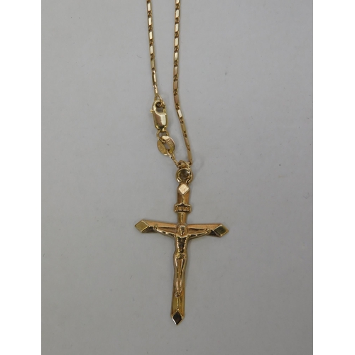 127 - 9ct Gold - unusual link chain & gold crucifix