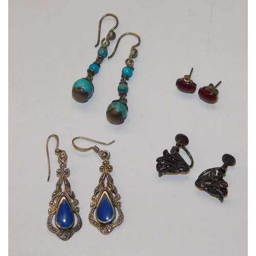 135 - Four - Pairs of stone set earrings - including silver & antique examples