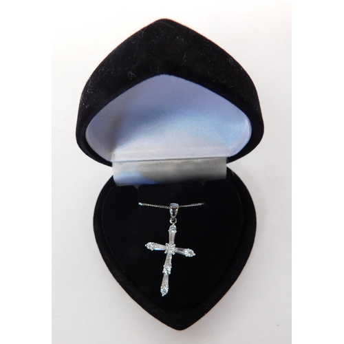 257 - Silver & white stone set - cross on silver chain - weight .89gms