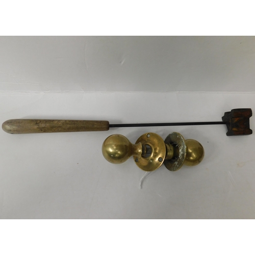 260 - Cattle branding iron & brass door knobs...