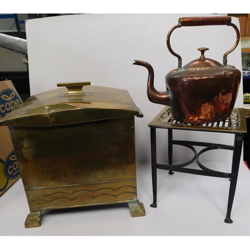 40 - Spirit copper kettle/coal box & stand