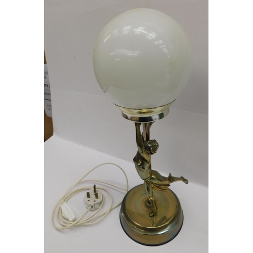 46 - Art deco style - figural lamp & globe shade W/O