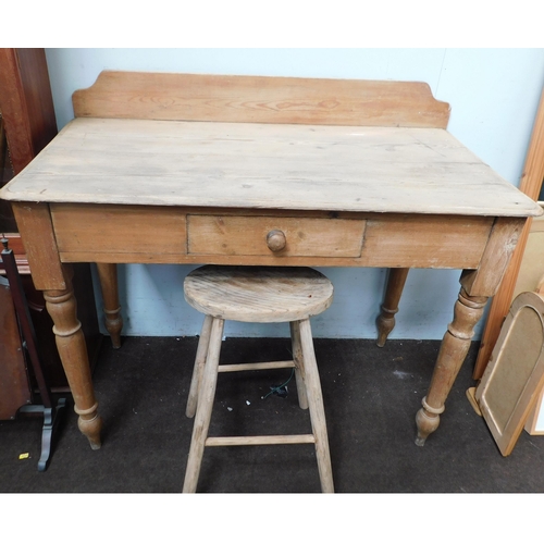 563 - Pine table with drawer-for restoration + pine stool