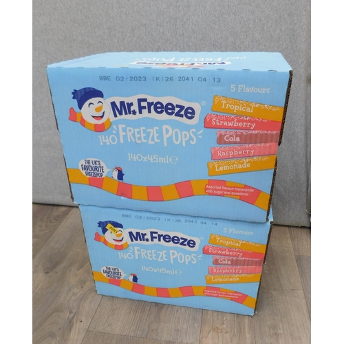 610 - 2 New boxes of Mr Freeze ice pops 140 per box; 5 flavours, 45ml