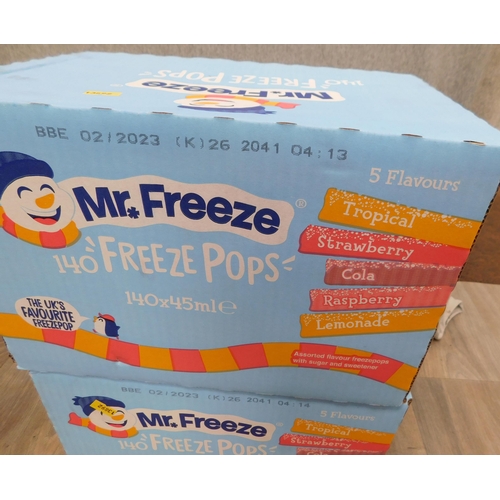 610 - 2 New boxes of Mr Freeze ice pops 140 per box; 5 flavours, 45ml