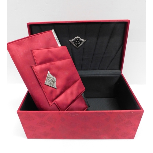 619 - Burgundy jewellery box and matching clutch bag