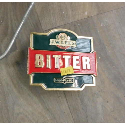 672 - Hand pull beer pump and pump badge labelled J.W.Lees Bitter