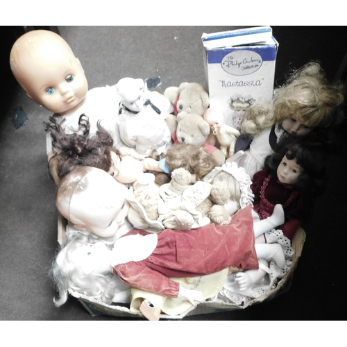 201 - Box of mixed dolls and teddies - vintage and antique