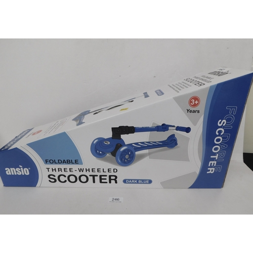 246 - New and boxed Ansio 3 wheeled scooter