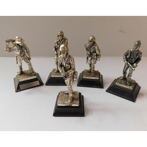 105 - Five - Royal Hampshire figures - by R Holly/silver plated