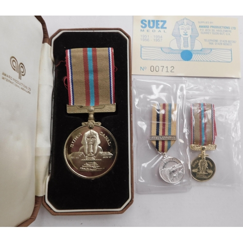 19 - Suez medals - No. 00712 - full size & miniature - with miniature Suez Canal Zone medal - ribbons & c... 