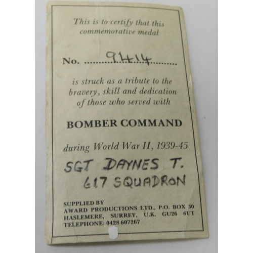 2 - Reproduction/Commemorative medal - RAF No 9414 Bomber Command/Tribute medal - cert & box...