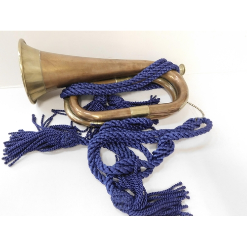 37 - Military style - brass & copper bugle - with braided tassles