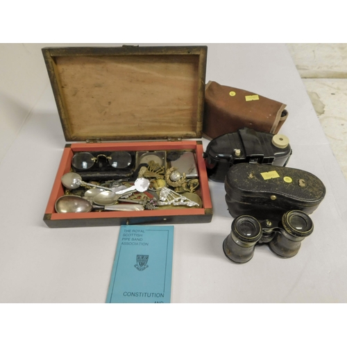 38 - Mixed items - including cap badges/Queen Mary vesta/spectacles & field glasses