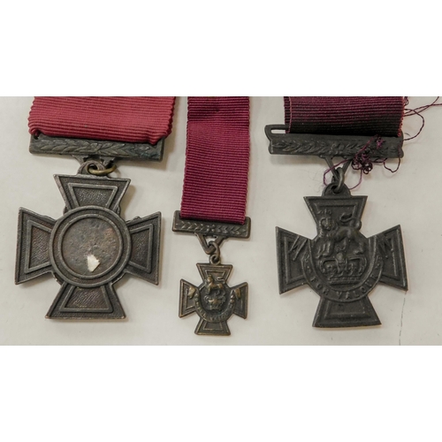 4 - Two - Full sized & one miniature - Victoria cross medals with ribbons