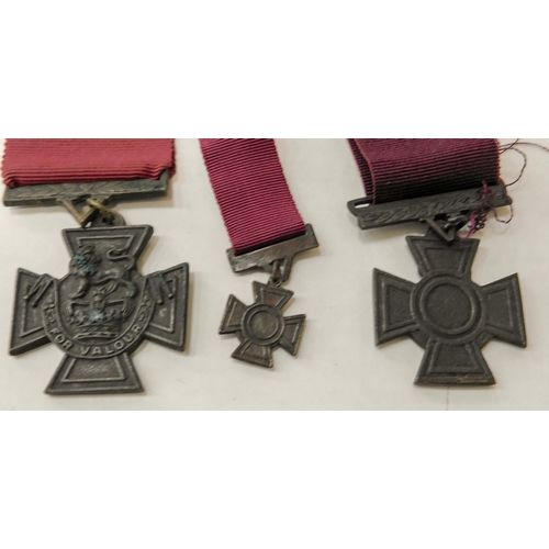 4 - Two - Full sized & one miniature - Victoria cross medals with ribbons