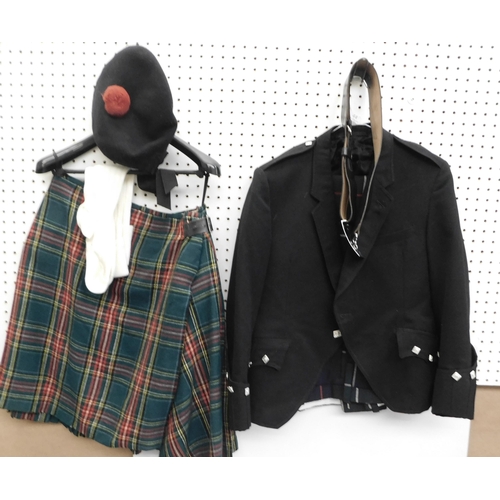 44 - Scottish/Highland Pipers dress - including kilt/jacket/trousers/belt/socks/garters & hat