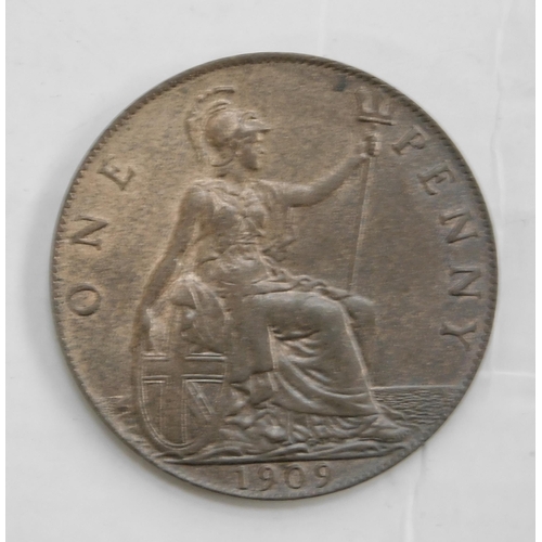 53 - Antique 1909 dated - Penny coin with lustre