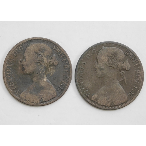 55 - Two - Victorian era Pennies - dated 1864/both varieties - upper serif & crosslet four