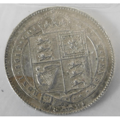 58 - Antique - Victorian era Shilling coin - dated 1891...