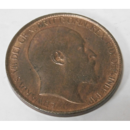 68 - 1910 dated - Edward VII Halfpenny coin - with lustre