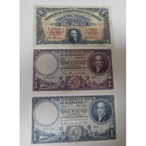 70 - Three - Commercial Bank of Scotland - £1 banknotes - dated 1939/1953 & 1956