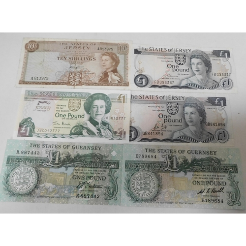 73 - Six - Jersey & Guernsey banknotes