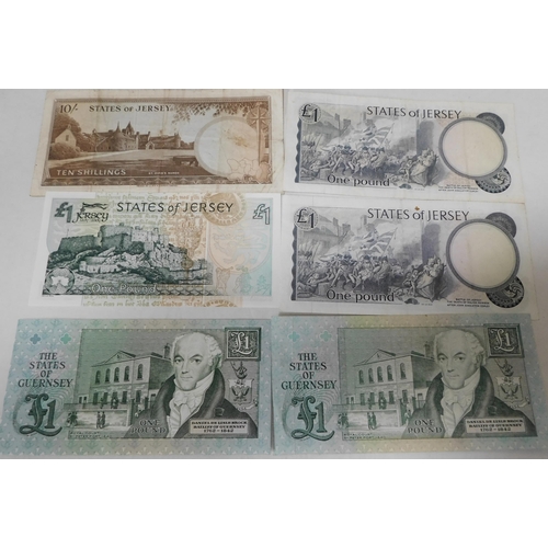 73 - Six - Jersey & Guernsey banknotes