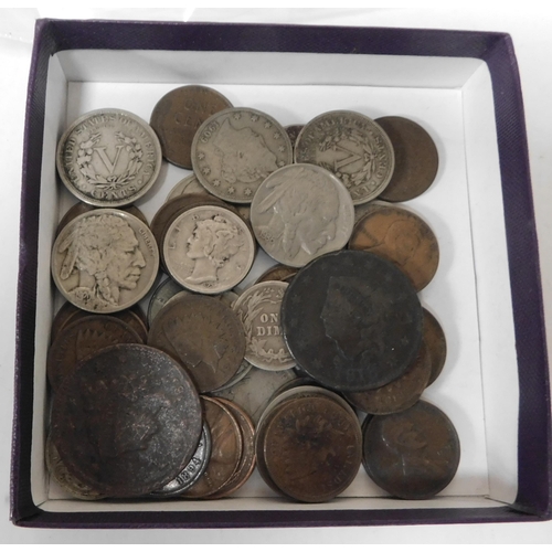 75 - Mixed - Antique & Vintage American coins - including large cents & silver examples