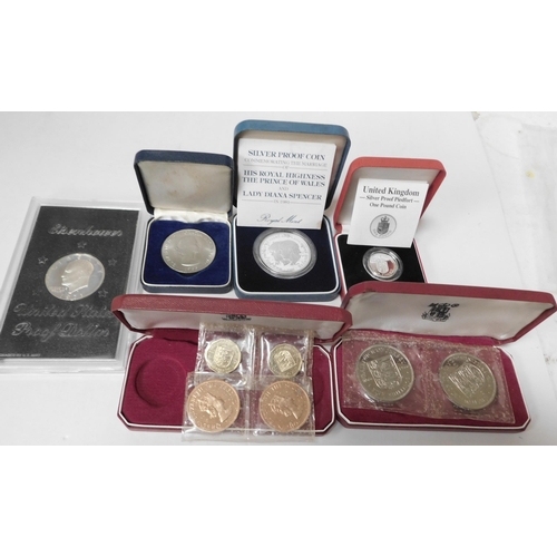 76 - Silver proof coins - including Piedfort/Churchill & Jersey - all in cases of issue