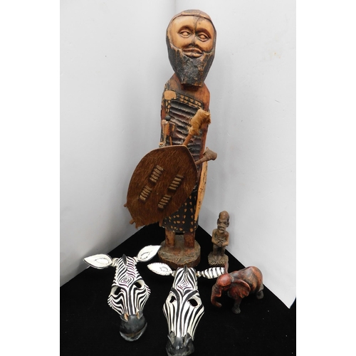 1 - Mixed wooden items - including Durban/African carved figure approx 27