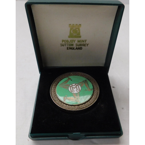 112 - 1958 dated - Manx Grand Prix medal - hallmarked silver & enamel decorated - cased/approx. 38mm