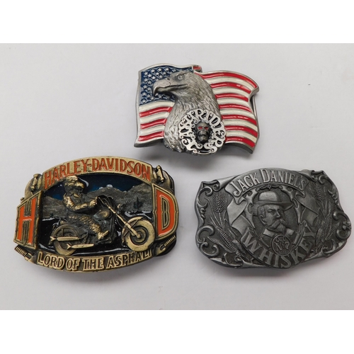 20A - Three - USA enamelled belt buckles