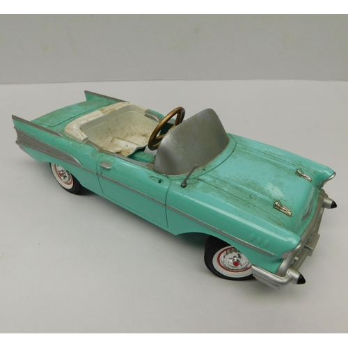 21 - Metal 1957 Cadillac - fully operational back wheels and steering - gear box/pedal car