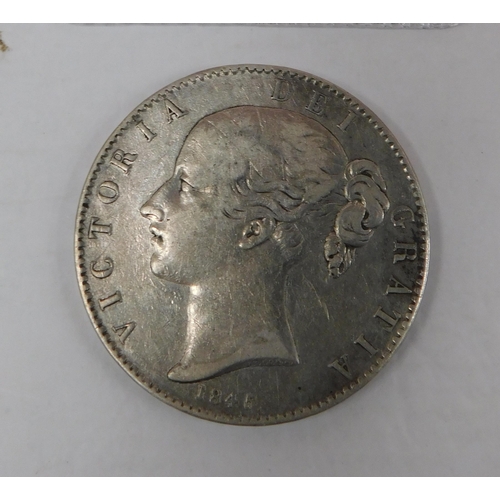 230 - Antique Victorian - 1845 dated - Silver Five Shilling Crown coin