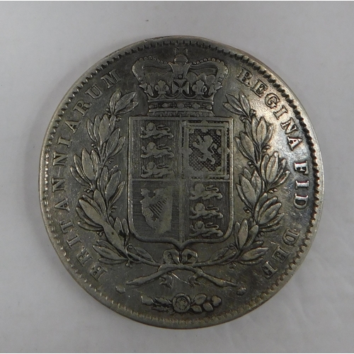 230 - Antique Victorian - 1845 dated - Silver Five Shilling Crown coin