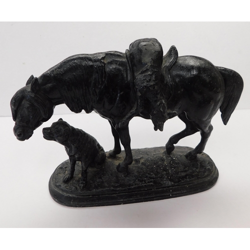 231 - Spelter - horse with hunting dog & fox