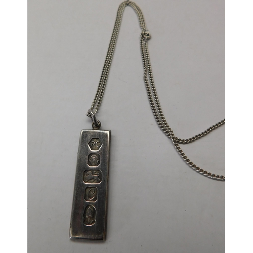 231A - Sterling silver hallmarked - ingot pendant & chain - approx. weight 18.7g