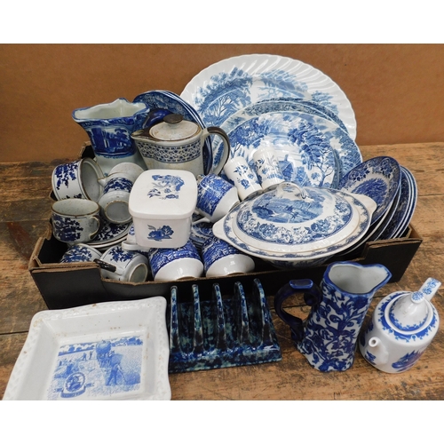 25A - Blue & white ceramics - including Staffordshire/Ringtons & coffee set