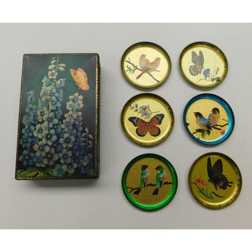 274 - Vintage - biscuit box & tin plate coasters