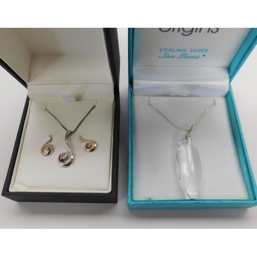 275 - Silver - CZ pendant/matching earrings - & Pure Origins silver crystal pendant/boxed