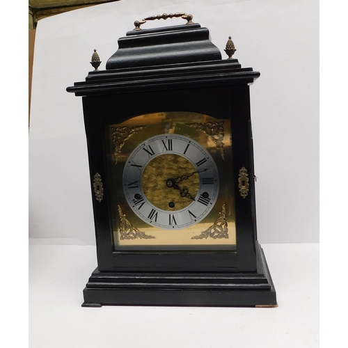 49 - Vintage - wooden cased/mantle clock with key & pendulum - approx. 18