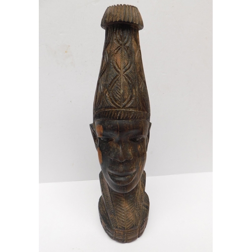 51 - African - hand carved tribal bust - approx 16.5