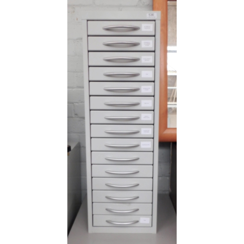 536 - 15 Drawer metal set of filing drawers